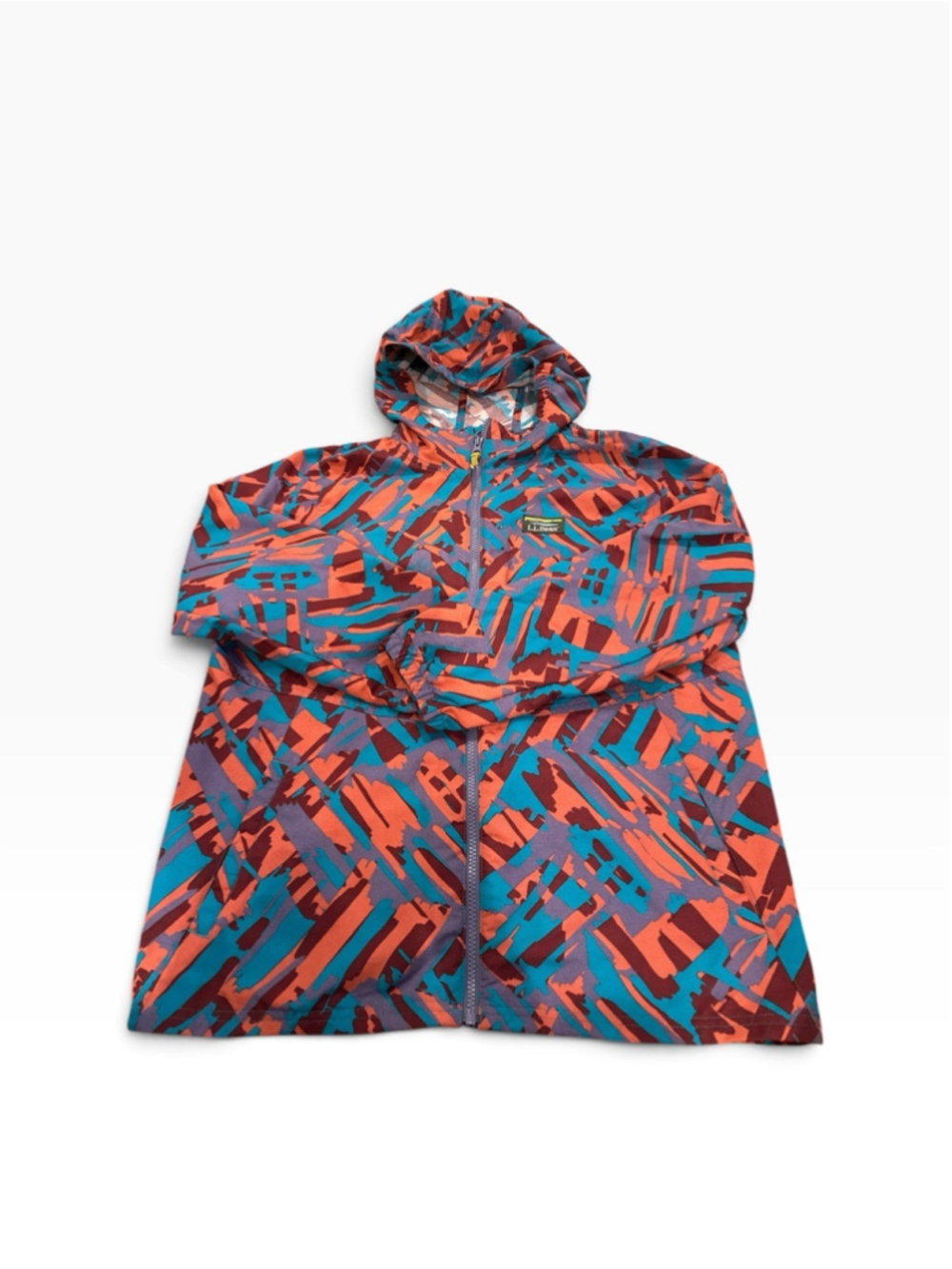 L.L. Bean Jacket XL 18 Youth Kids Full Zip Hooded Windbreaker Abstract Print